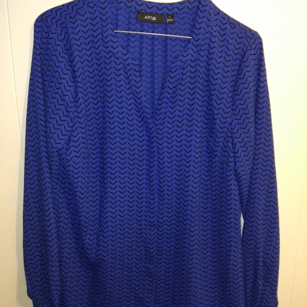 Button Down Royal Blue and Black Blouse